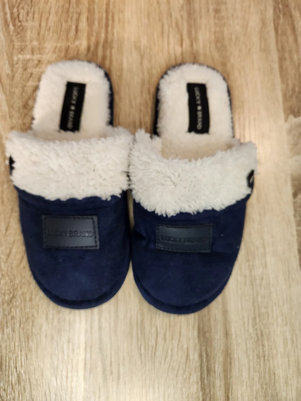 Lucky Brand Navy Faux-Suede Shearling Slippers